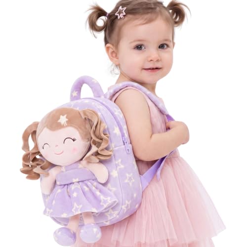 Image of Gloveleya 3.5L Curly Hair Plush Figures Dress Backpack - Purple Star, 9 inches, 3.5 liters