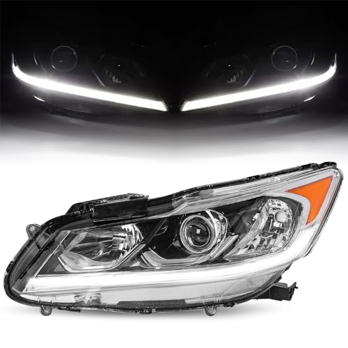 JSBOYAT LED DRL Headlight Assembly Fit 2016-2017 Honda Accord EX EX-L Sport Sedan OE Style Halogen Headlamp Projector Front Left Head light Replacement - Left Driver Side
