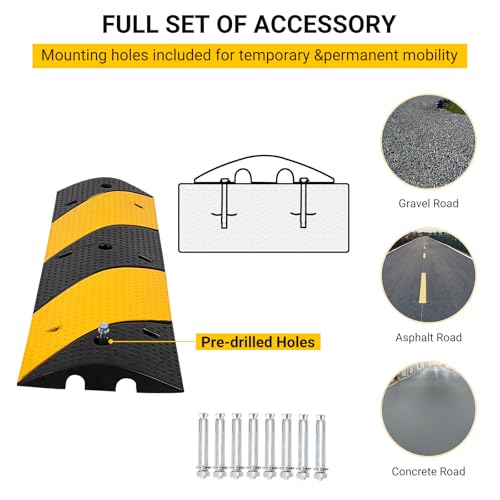 Image of 3.3 FT Rubber Speed Bump, 2 Pack Speed BumpsTraffic Driveway Speed Bump, Heavy Duty Cable Protector Ramp with Bolts for Parking Lot, Concrete, Garage, Gravel Roads