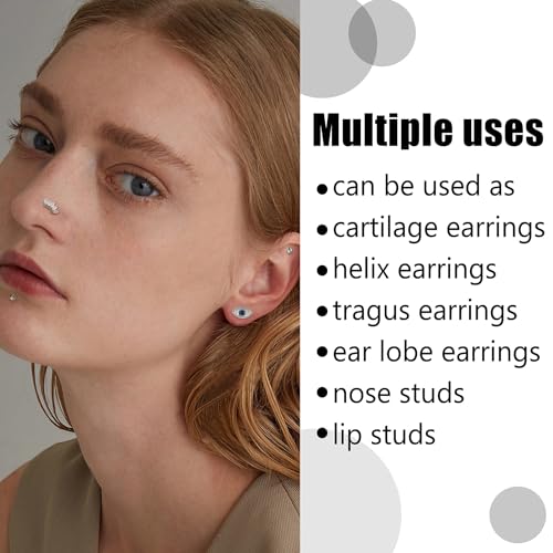 YADOCA 16Pcs 16G Tragus Piercing Jewelry Hypoallergenic Surgical Steel Tragus Earrings Internally Threaded Flat Back Medusa Labret Lip Conch Cartilage Stud Earrings for Women4