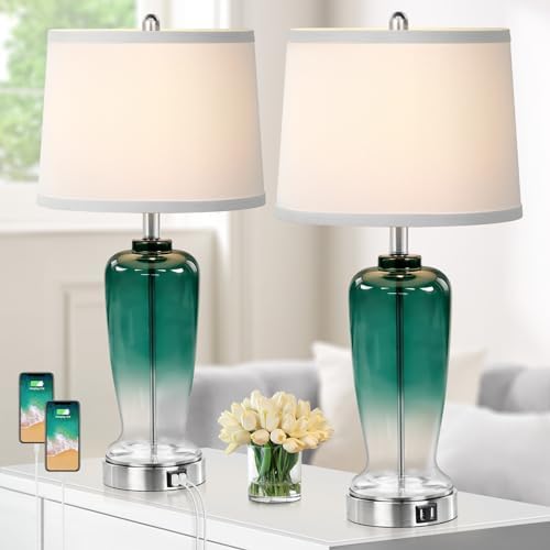 Spclsim 25.5" Glass Touch Table Lamps Set of 2 with Night Light, Modern