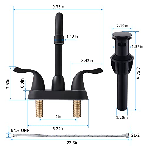 Fropo 2 Handle Black Bathroom Sink Faucet - 4 Inch Centerset Faucet Bathroom 2 Or 3 Hole Lavatory Faucet Bathroom Vanity Sink Faucets With Pop-Up Drain And Supply Lines Matte Black #TOP2