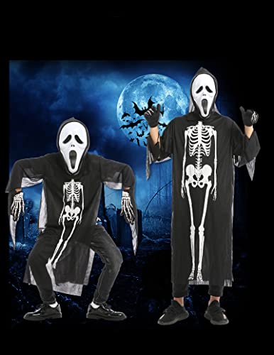 Veroda Halloween Skeleton Clothes + Face Mask + Gloves Set Costume Halloween Outfits Cosplay Fancy Dress Party (Children) - Image 4