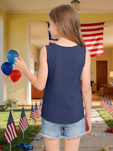 Image of CAZYCHILD Girls American Flag Tank Tops Boys 4th of July Shirts USA Summer Sleeveless Tee Independence Day Outfit 5-14y