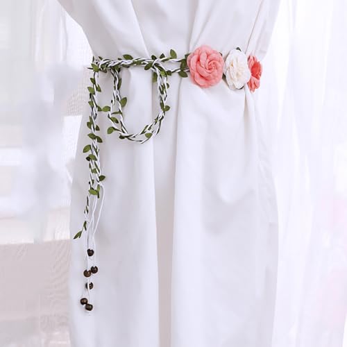 NIDMIDO Women Flower Belt for Dress Women Bohemian Style Rope Braid Waist Belt Rose Tassels Waist Accessories for Skirt2