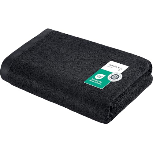 herzbach home Deep Black Kollektion | Badetuch extra groß 100x150 cm | 100% Baumwolle | Weich und Saugstark | Farbe: Schwarz