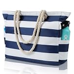WORPICE Beach Bag - Large Zippered Bag with Adjustable Rope Handle, Durable Shoulder Bag for Travel, Gym, Shopping, Pool, Picnic Essentials