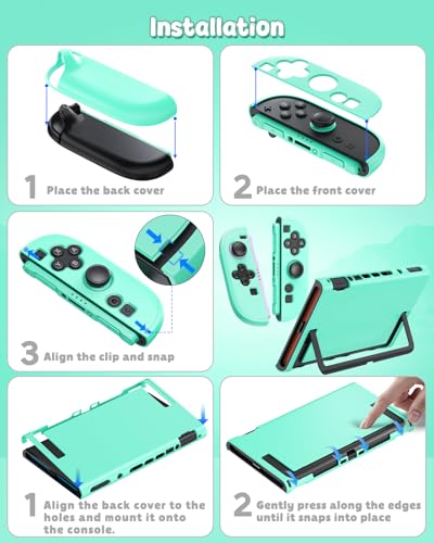 Image of Switch 2 Cover Case&Screen Protector, FYOUNG Dockable Shell for Nintendo 2 | Cute Case, Color‑Matched for Joycon 2 Light Green Controller, 9H Tempered Glass, Hard Protective Case, Split Design