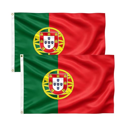 Bradford 2 Pack Portuguese Flag 3x5 ft for Outside Heavy Duty Vivid Color Flag of Portugal with 2 Brass Grommets Fade Resistant and Waterproof 100% Polyester