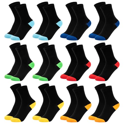 12 Paar Socken Kinder Unisex Sportsocken Tennissocken Fußballsocken Schulkind Socken Kinder Bunte Kindersocken für Jungen Mädchen Kids Football Socks (DE/NL/SE/PL Numerisch 35 38 Regular)