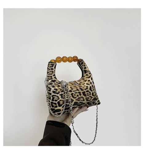 Bolso pequeño tote con estampado de leopardo y cadena miniatura 4