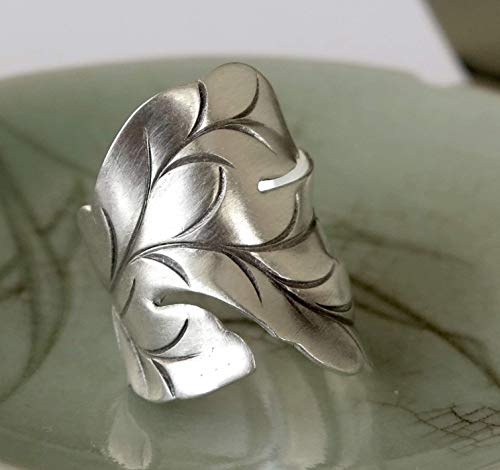Generic Sterling Silver Handmade Large Nature Boho Leaf Statement Wide Ring Adjustable Wrap To Sizes 6 To 11 Also As Thumb Ring thumb #1