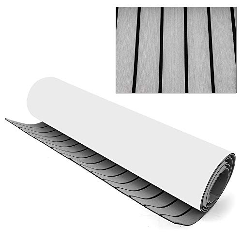 KOLHGNSE 240x90cm Teak Eva Schaum Boot Yacht Bodenbelag-Matte Deck Teppich Selbstklebend für den Einsatz auf Bootsdecks, Wohnmobilen, Yachten, Schwimmdocks (Hellgrau+Schwarz)