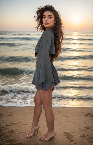 Linen Two Piece Set Women Summer Asymmetrical Top Pleated Skirt Casual Vacation Outfits Going Out Beachwear4