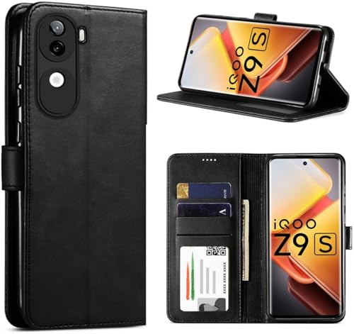 Image of TOUCCH Flip case for iQOO Z9s 5G| Leather Finish Cover & Flexible Stand Design | Card and Money Pocket | Black