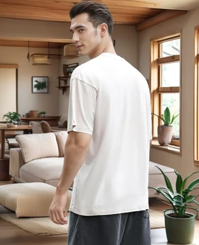 Image of Men's Oversized T-Shirts Cotton Unisex Short Sleeves Casual Loose Wash Solid Basic Tee Tops