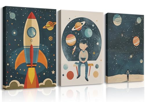 3 Pcs Astronaut Wall Art Whimsical In Space Prints Nursery