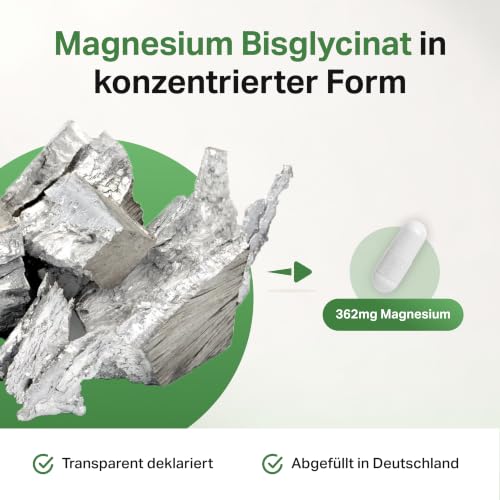 Magnesium Bisglycinat hochdosiert – 250 Kapseln – 362 mg pro Tag – Ansicht 2