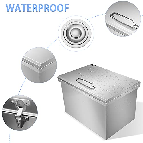 Lafati Drop-in Ice Chest 20Lx14Wx13H, 304 Stainless Steel Drop in Cooler, Included Drain-pipe and Drain Plug,Drop in Ice Bin for Cold Wine Beer Outdoor Indoor