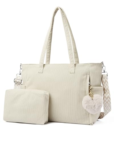 Makukke Cord Tote Bag Shopper Sac Femme Sac à bandoulière Grand sac à main Sacs à bandoulière pour le travail Bureau Voyage Shopping École (Beige)