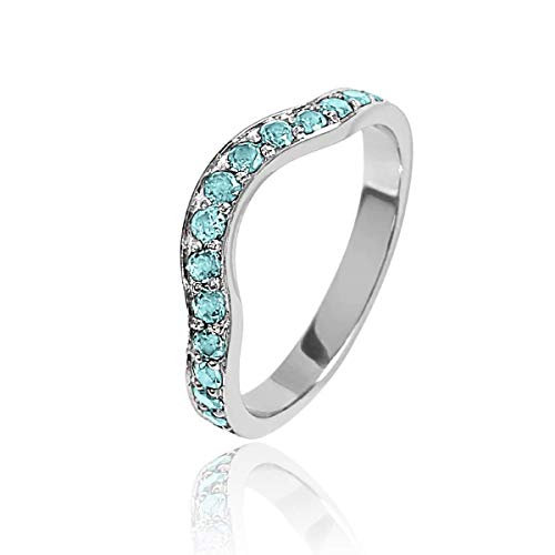 14K White Gold Blue Topaz Curved Stackable Eternity Ring Band 14K White Gold Blue Topaz Curved Stackable Eternity Ring Band