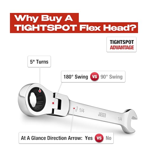 Image of Jaeger 1 /4 Inch Flex Head Ratchet Wrench, 4 Degree Swing arc, 12-Point Ratchet Combination Wrench, 90-Tooth