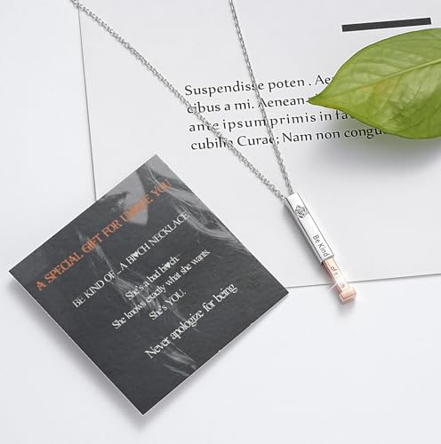 Be Kind of A B Necklace: 925 Sterling Silver Be Kind Necklaces with Hidden Message for Women, 3D Vertical Bar Pendant Necklace, Best Friend Sisters Friendship Sorority Gifts Jewelry for Woman4