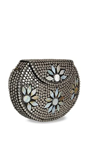 Image of Shakuntala Vintage Clutch - Metal Mosaic Stone & Shell Design Purse - Handmade Women's Handbag