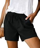 Terecey Bermuda Shorts Damen Sommer Leinen High Waist Kurze Hose Baumwolle Sporthose Frauen Bequeme Gerades Bein Jogginghose Lässige Outdoor Gym Short, Schwarz XL