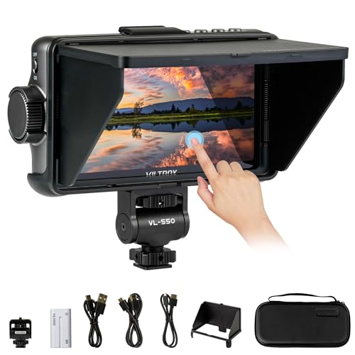 VILTROX DC-550 Pro 5.5Zoll 1200 nits Touchscreen DSLR Kamera Feld Monitor mit Akku-Sonnenblende 3D Lut HDMI Peaking Focus Assist 1920x1080 4K HDMI Eingang Ausgang 5V Typ-c Eingang
