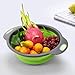 LEARJA Collapsible Colander, 2 Collapsible Set, Food-Grade Silicone kitchen Strainer Space-Saver Folding Strainer Colander, Sizes 8 inches - 2 Quart, and 9.5 inches - 3 quart,2 hooks(Green)