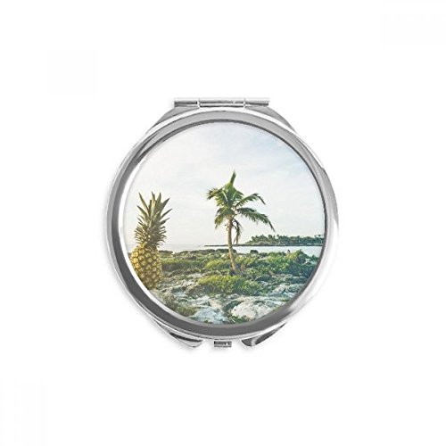 Miroir de poche rond mer et plage de sable fin motif de voyage de 6.6 cm