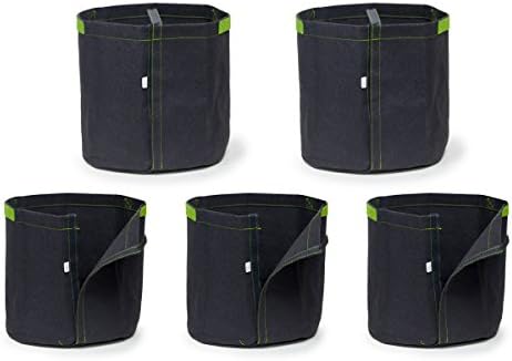 247Garden 5-Gallon Transplanter Fabric Pots (Black), 5-Packs Reusable Nursery Planter Aeration Grow Bags, Velcro-Seamed w/Handles
