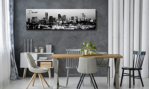 Image of Black and White Wall Art Denver Skyline Cityscape Skyscrapers Canvas Print Painting Landscape USA City Buildings Pictures Modern Artwork for Man Room Office Living Room Decoration 13.8 inchx47.3 inch