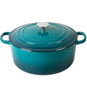 Enameled Cast Iron Dutch Oven Pot with Lid for Bread Baking, Cooking, Round Bread Oven Dual Handles, 7 Quart, Darkcyan