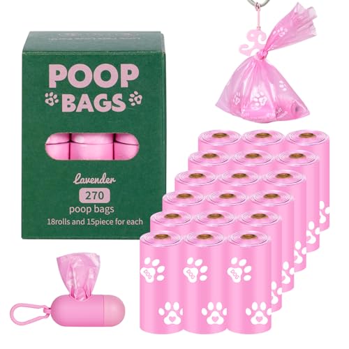 Image of HZDHCLH Poop Bags for Dogs Leak Proof Extra Thick Dog Poop Bags, Pink Cat's Paw 18 Rolls 9 inch x 13 inch Lavender Scented Pet Waste Bag, 270 Count