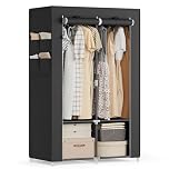 SONGMICS Clothes Wardrobe, Portable Closet, Garment Organiser Rack with 2 Hanging Rails, Shelves, 4 Side Pockets, 45 x 86 x 167 cm, Large Capacity, Ink Black RYG091B01