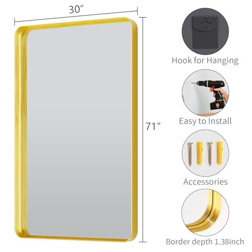 Image of Koonmi Gold Bathroom Mirror, 30x71 Shatterproof Wall Vanity Mirror