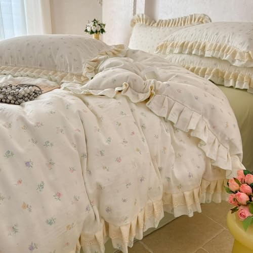 Image of VM VOUGEMARKET Flower Ruffled Duvet Cover Set Twin 68 inchx86 inch