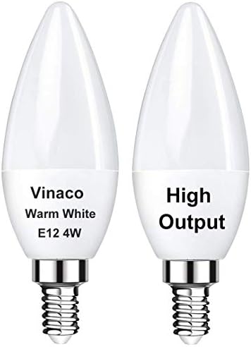 Vinaco E12 LED Bulb, 2 Pack E12 Candelabra Bulb 40 Watt Warm White 3000K, High Brightness 400LM & 25000+ Long Lifespan E12 Bulb, E12 Candelabra Base, E12 Light Bulb Great for Ceiling Fan Light Bulb