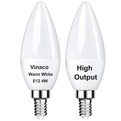 Vinaco 2 Pack E12 LED Candelabra Bulb, 400LM 4W 3000K Warm White, High Brightness, Long Lifespan, Energy Efficient, Flicker-Free, Great for Ceiling Fan Light Bulb by Vinaco - Used condition - US$7.83