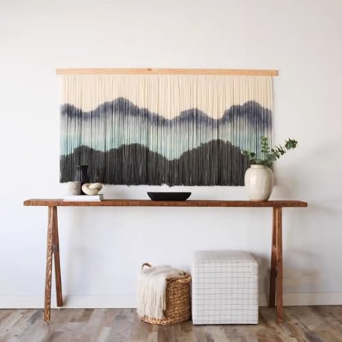 Tapiz de macramé para colgar en la pared, tejido bohemio grande, hecho a mano, cuerda de algodón teñida, arte de montaña, decoración bohemia elegante para el hogar, dormitorio, apartamento
