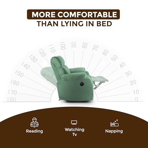 Image of Little NAP Helios Soft Suede Fabric Single Motorized Standard Recliner | Padded 1 Seater Aaram Sofa | Relaxing Chair for Home Office Living Bed Room | Green