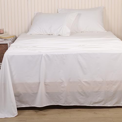 LINENWALAS 100% Cotton Percale King Size Fitted Sheet, 1 Pc Only Fitted Bedsheet, Crisp and Cooling 40 CM Deep Pocket Fitted Sheet Premium Cotton Bottom Fitted Sheet 150x200 CM (King/Ivory)