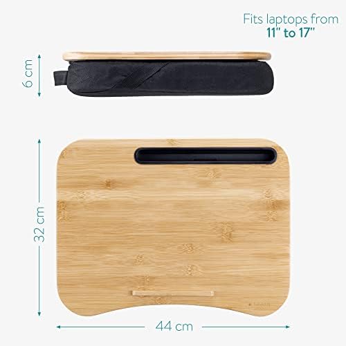 Navaris Laptop Tray - Bamboo Laptop Lap Tray, Lapdesk, Lap Tray with Cushion, Laptop Table, Drawing Table Tray, Laptop Tray for Sofa - 44 x 32cm