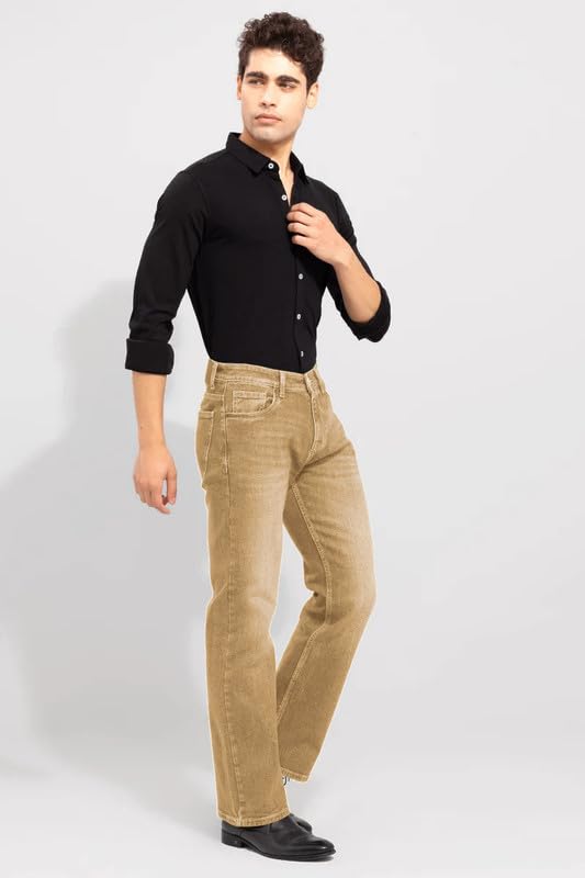 Image of Waltz Men's High Waist Stretchable Boot Cut Wide Leg Flared Casual Denim Bell Bottom Jeans Pants for Men - Comes in Multiple Sizes & Colours (Black, Dark & Light Blue, Grey, White & Khaki) 28 to 40