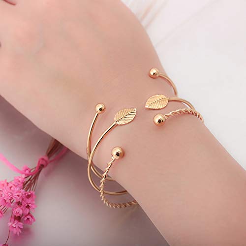 Cocazyw 19Pcs Multiple Layered Stackable Bracelet For Women Open Cuff Wrap Bracelet For Girls Rose Gold Cuff Bracelets For Women Jewelry Adjustable Gold Bangles Set Gifts (Gold) #TOP3