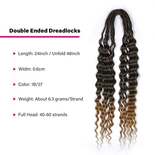 24" Wavy Dreads, Double Ended Dreadlock Extensions, Black To Honey Blonde Ombre Handmade Synthetic Curls Dreads Extensions #TOP1