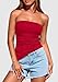 PRETTYGARDEN Tube Tops for Women Trendy Summer 2026 Asymmetrical Ruched Strapless Shirts Spring Fashion Going Out Y2K Clothes (Red,Medium)