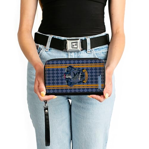 Buckle-Down The Wizarding World of Harry Potter Wallet, Zip Around, Ravenclaw Crest Stripes Diamonds Blues Gold, Vegan Leather3